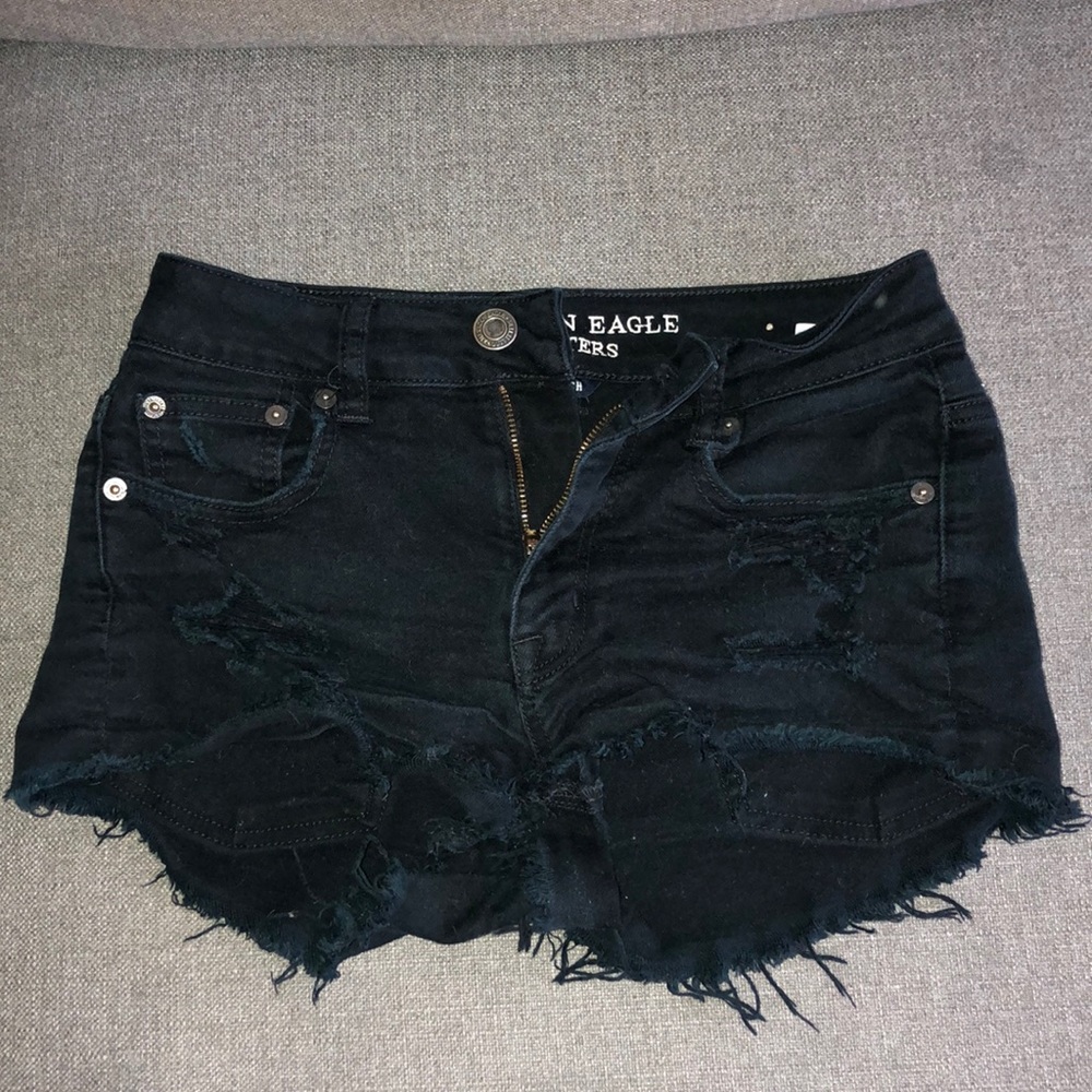 Black denim shorts